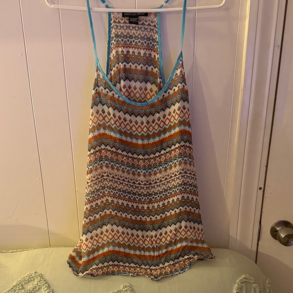 American Dream Women's Printed Racerback Tank Top - Turquoise & Rust